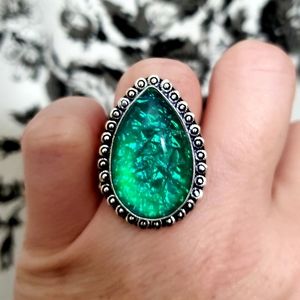 New Dichroic Glass 925 Silver Ring.